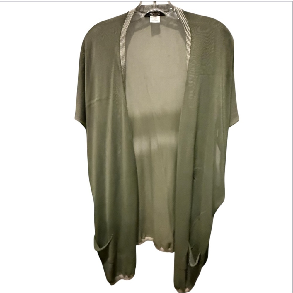 KRIZIA MAGLIA Lightweight Green Open Front Tunic Short Sleeve Cardigan 40/Medium